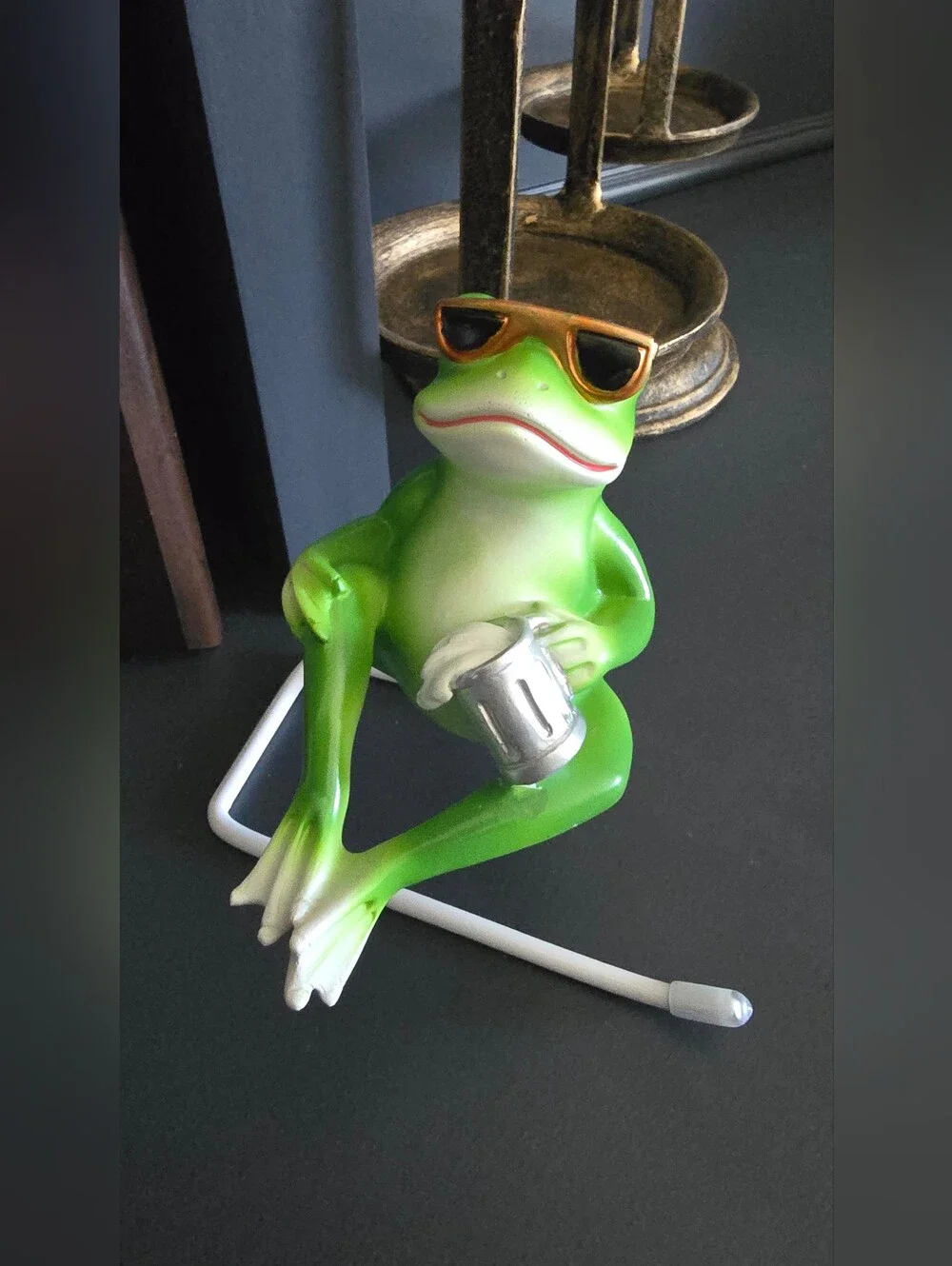 Green Frog Toilet Paper or Wall Decor Figurine with Sunglasses